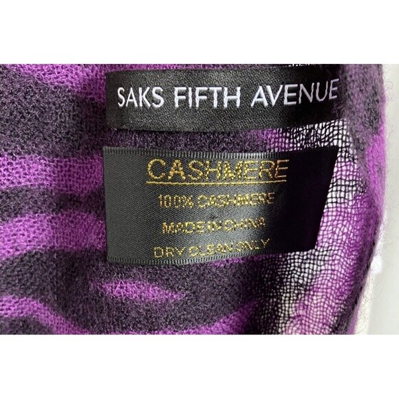 Saks Fifth Ave Purple Zebra Print Cashmere  Scarf Shawl Fringe - Picture 2 of 2